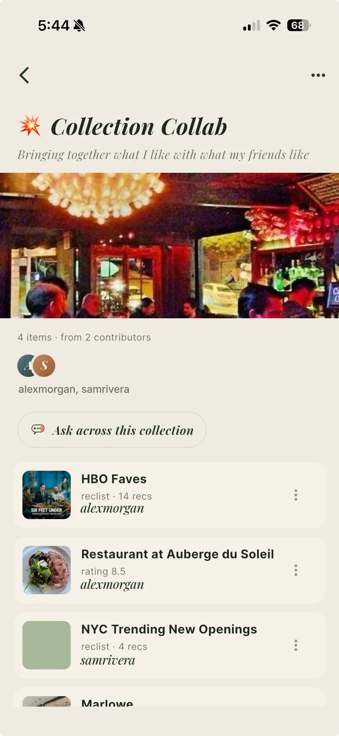 A shared RecSpot collection with multiple contributors